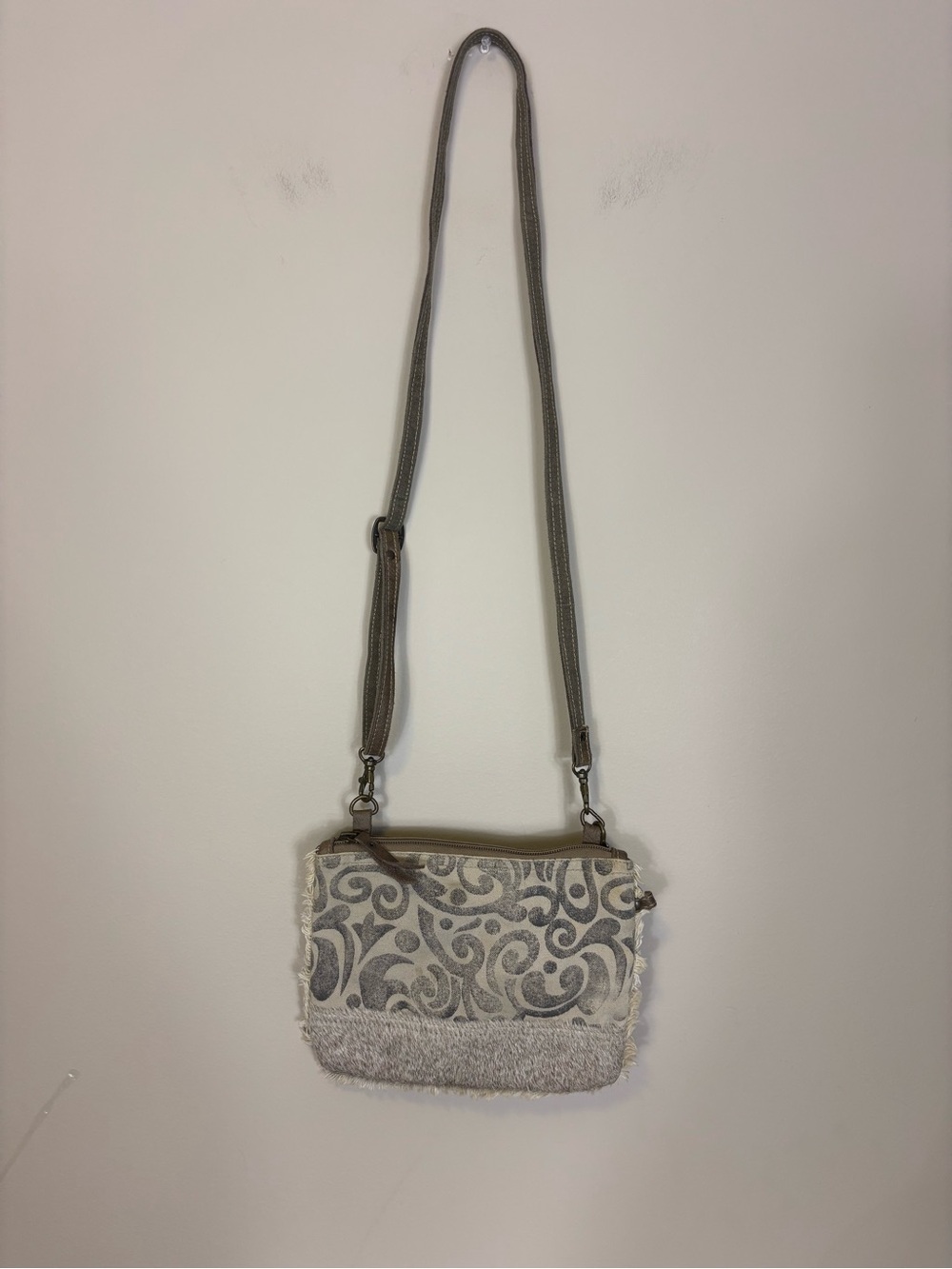 Myra Neutral Swirl Pattern Crossbody Purse